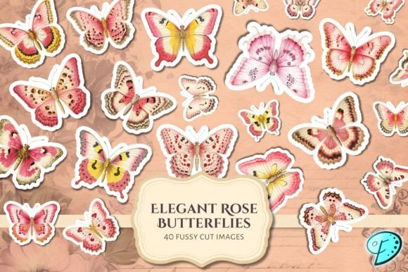 Download Elegant Rose Butterflies Fussy Cuts Pack - Butterflies Collection