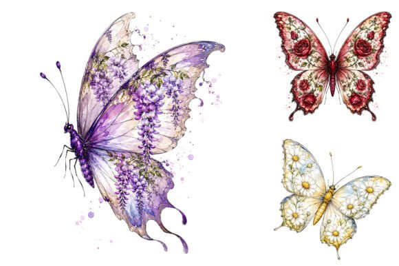 Download Watercolor Floral Butterflies PNG - Butterflies Collection
