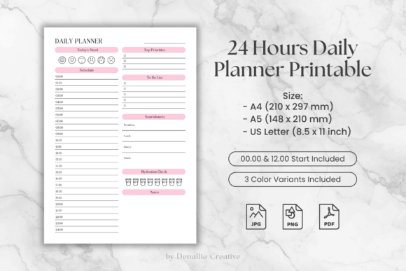 Download 24 Hours Daily Planner Printable - Planner printable Collection