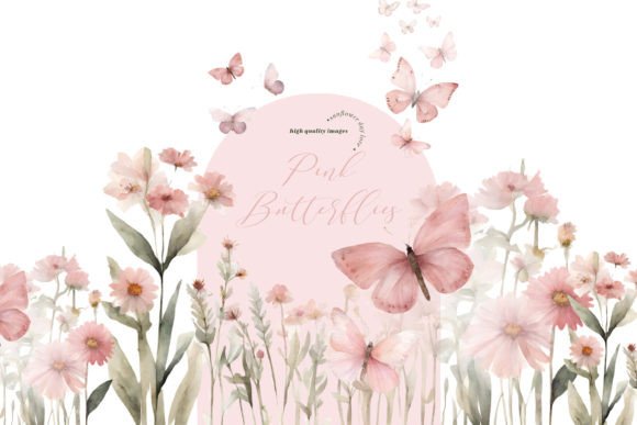 Download Pink Wildflowers Butterflies Clipart - Butterflies Collection