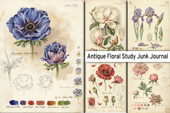 Download Antique Floral Study Junk Journal Pages - Journal pages Collection